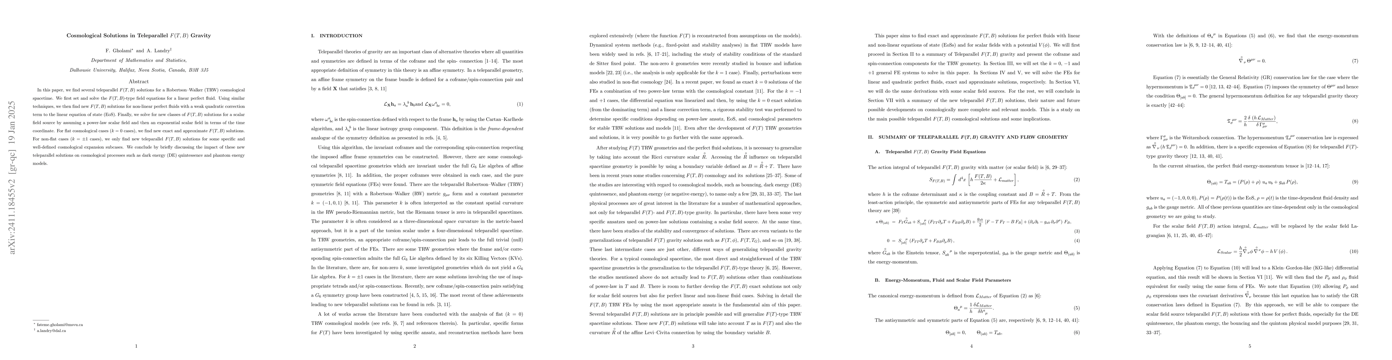 Thumbnail for Cosmological solutions in teleparallel $F(T,B)$ gravity