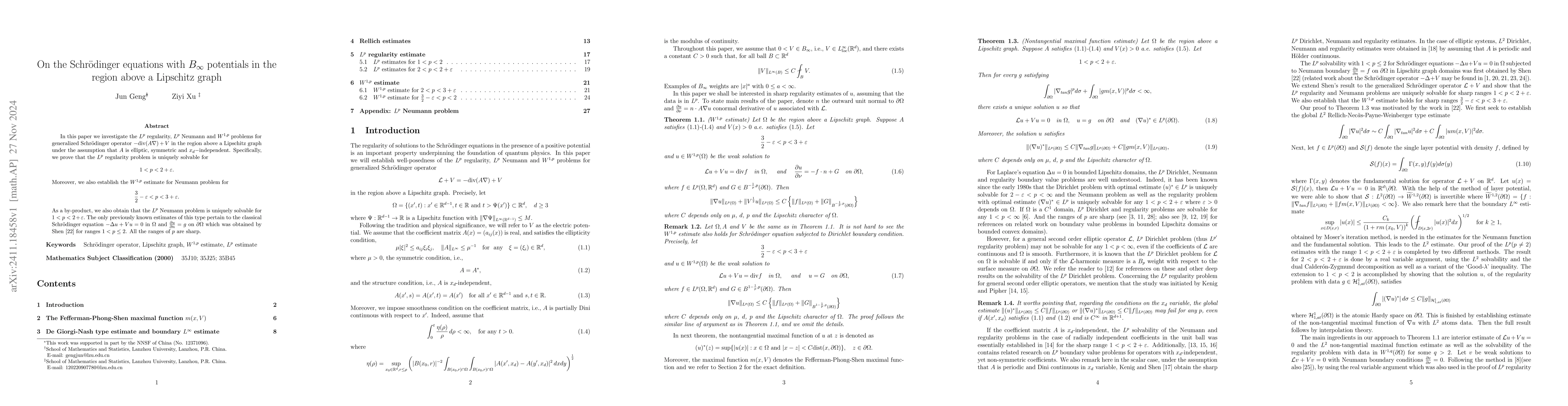 Thumbnail for On the Schrödinger equations with $B_\infty$ potentials in the region
  above a Lipschitz graph
