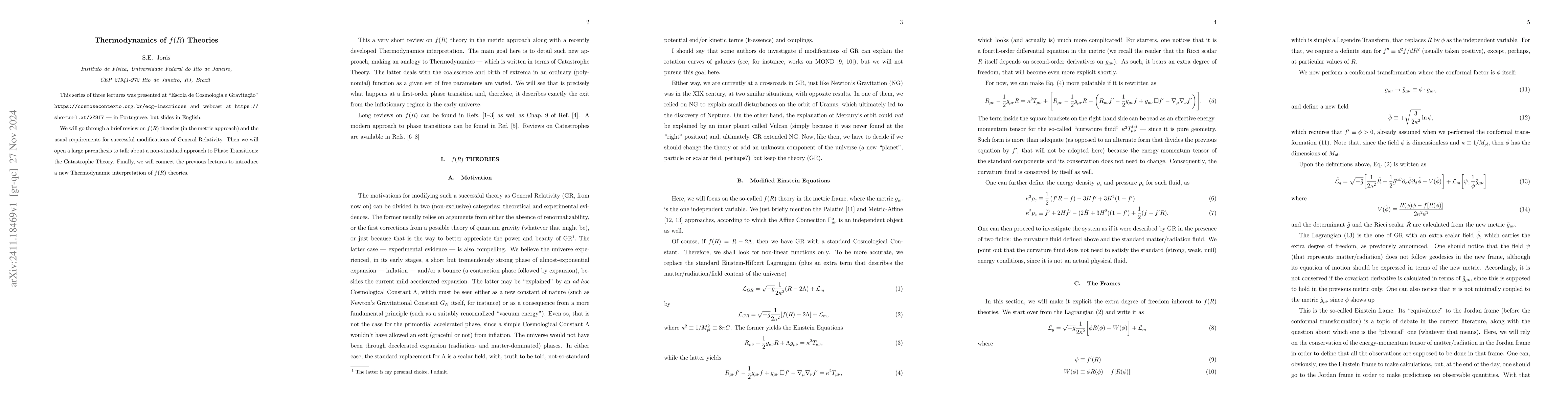 Thumbnail for Thermodynamics of $f(R)$ Theories