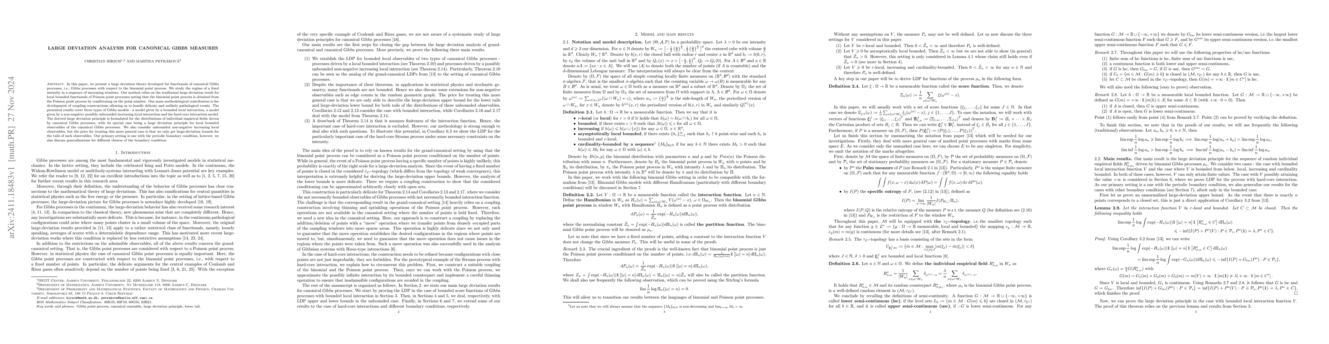 Thumbnail for Large Deviation Analysis for Canonical Gibbs Measures