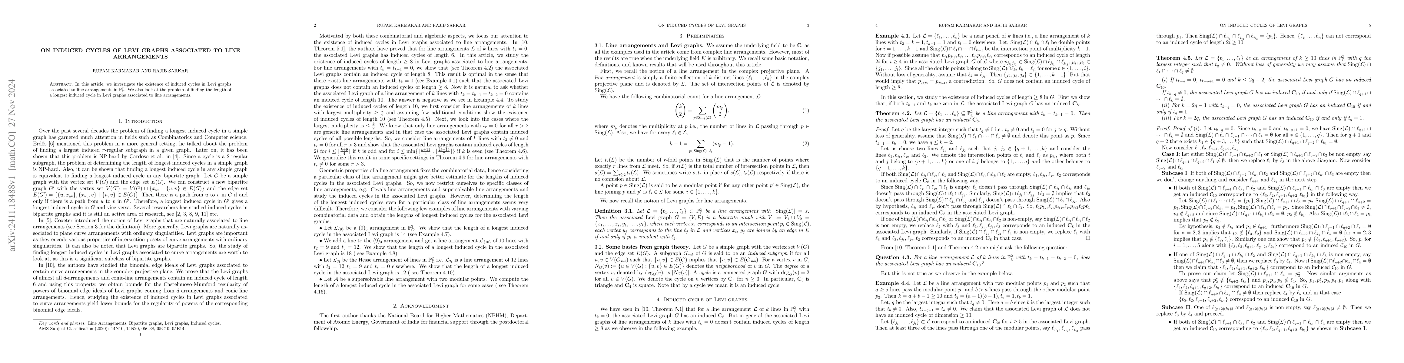 Thumbnail for On induced cycles of Levi graphs associated to line arrangements