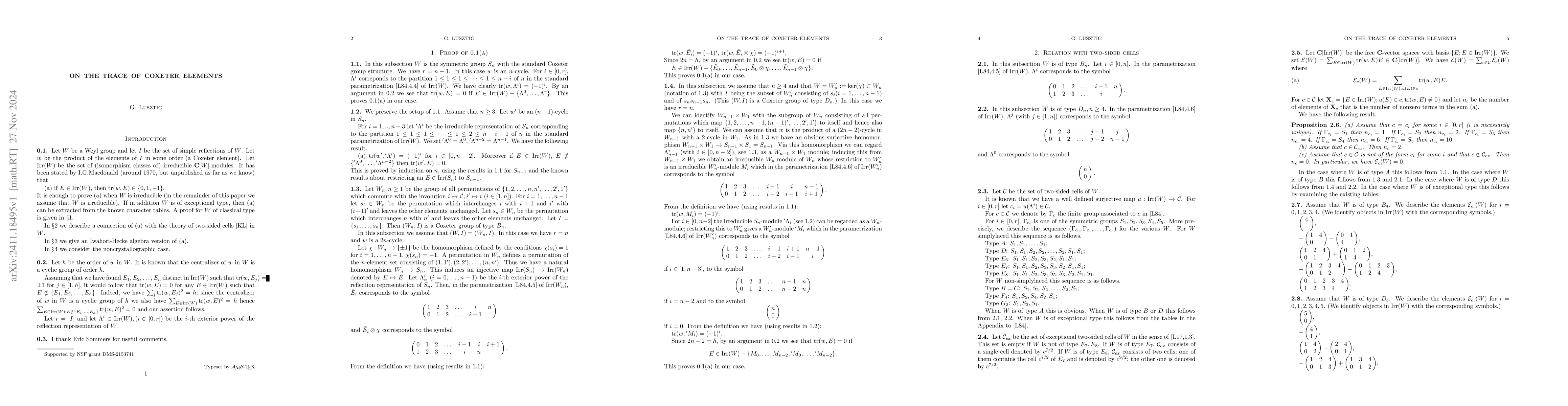 Thumbnail for On the trace of Coxeter elements
