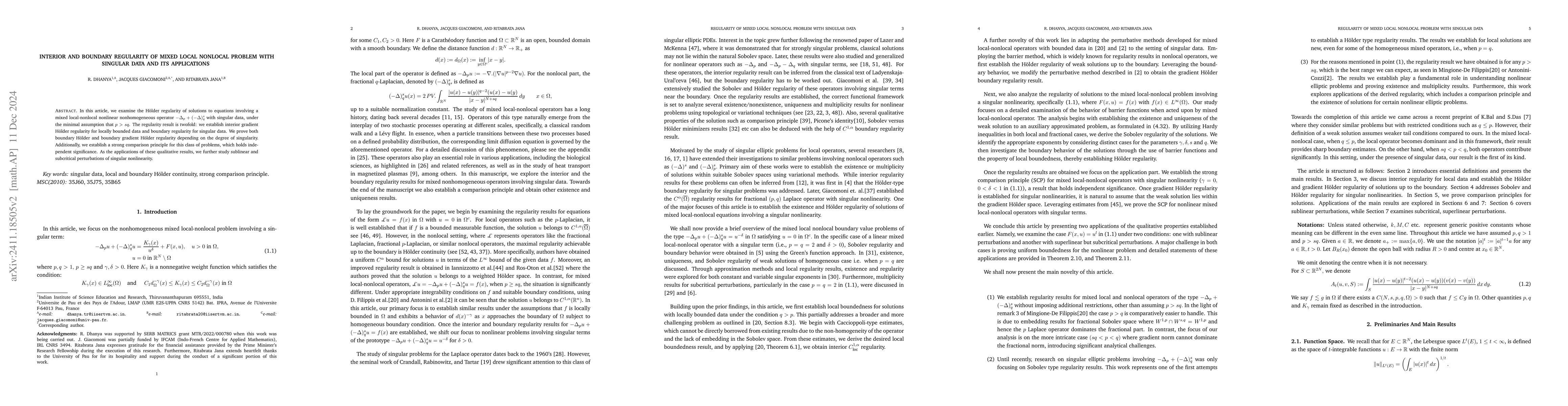 Thumbnail for Interior and Boundary Regularity of Mixed Local Nonlocal Problem with
  Singular Data and Its Applications