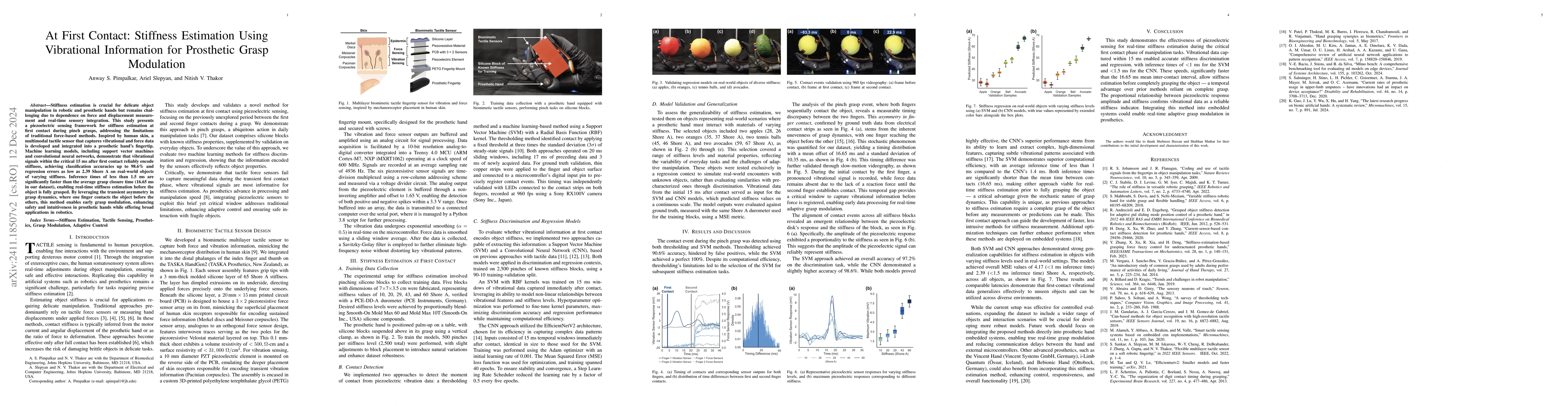 Thumbnail for At First Contact: Stiffness Estimation Using Vibrational Information for
  Prosthetic Grasp Modulation