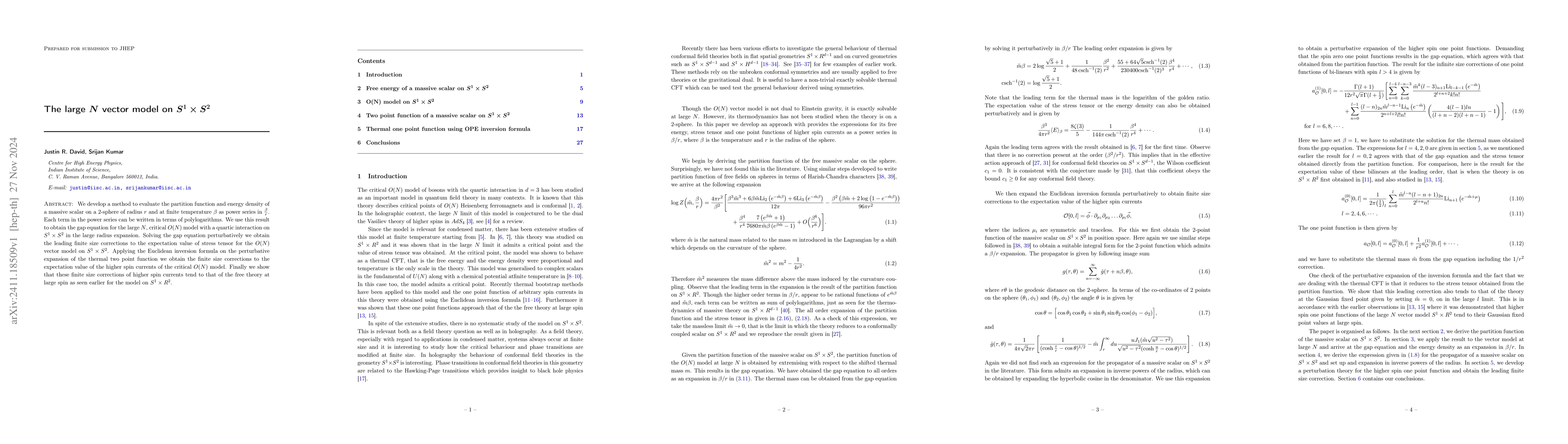 Thumbnail for The large $N$ vector model on $S^1\times S^2$