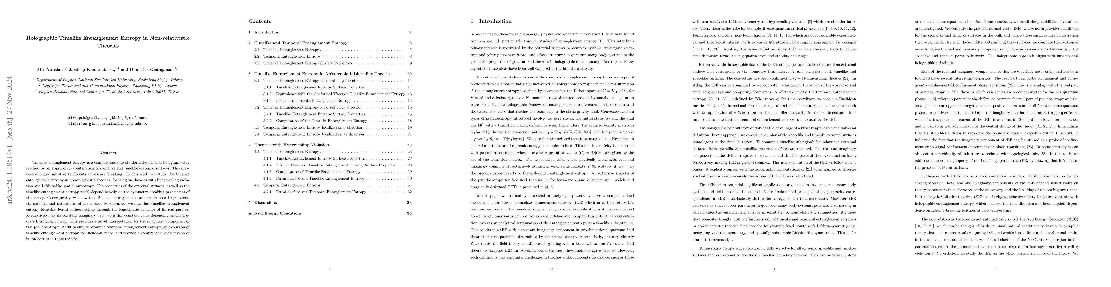 Thumbnail for Holographic Timelike Entanglement Entropy in Non-relativistic Theories