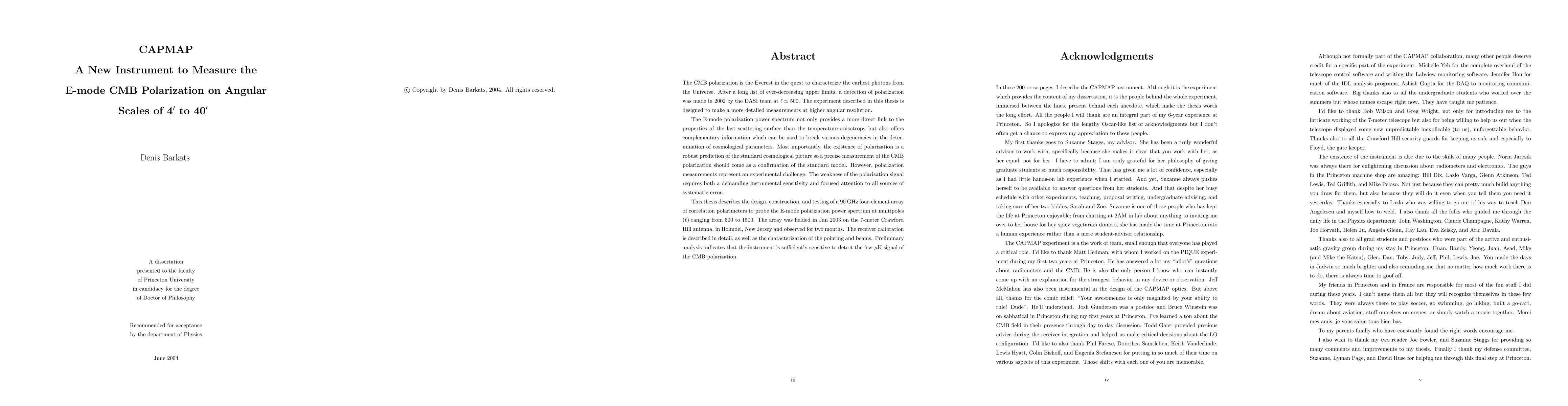 Thumbnail for CAPMAP: A New Instrument to Measure the E-mode CMB Polarization on
  Angular Scales of 4 arcmin to 40 arcmin