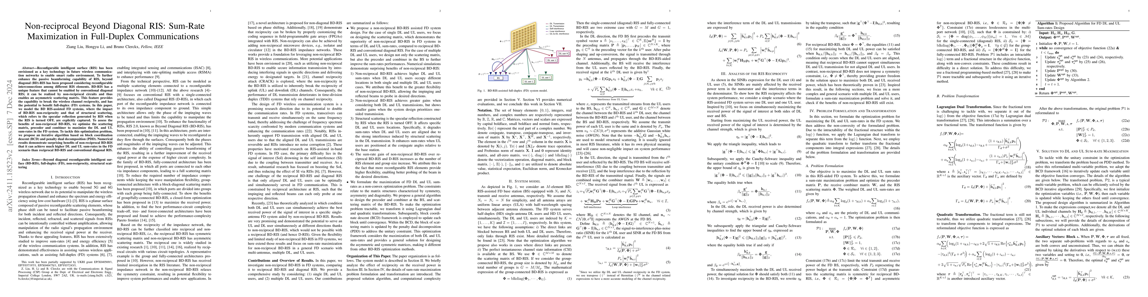 Thumbnail for Non-reciprocal Beyond Diagonal RIS: Sum-Rate Maximization in Full-Duplex
  Communications