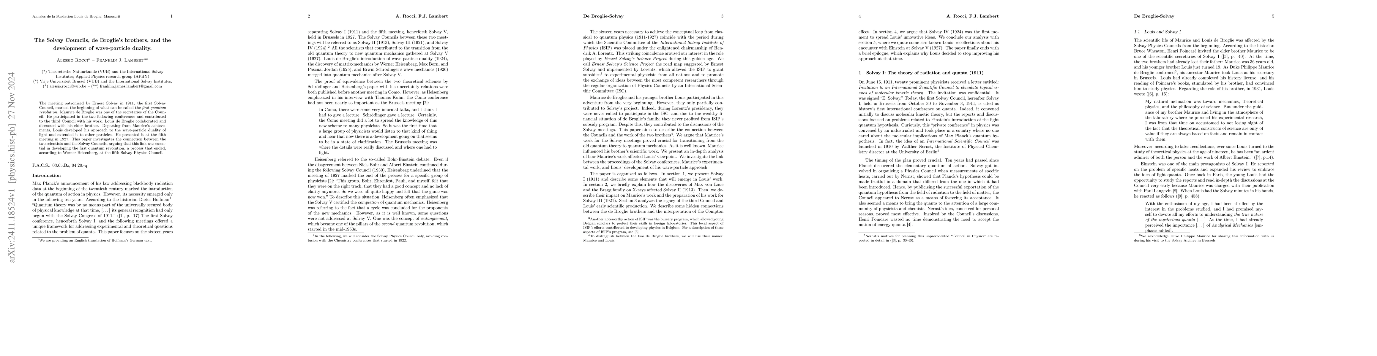 Thumbnail for The Solvay Councils, de Broglie's brothers, and the development of
  wave-particle duality