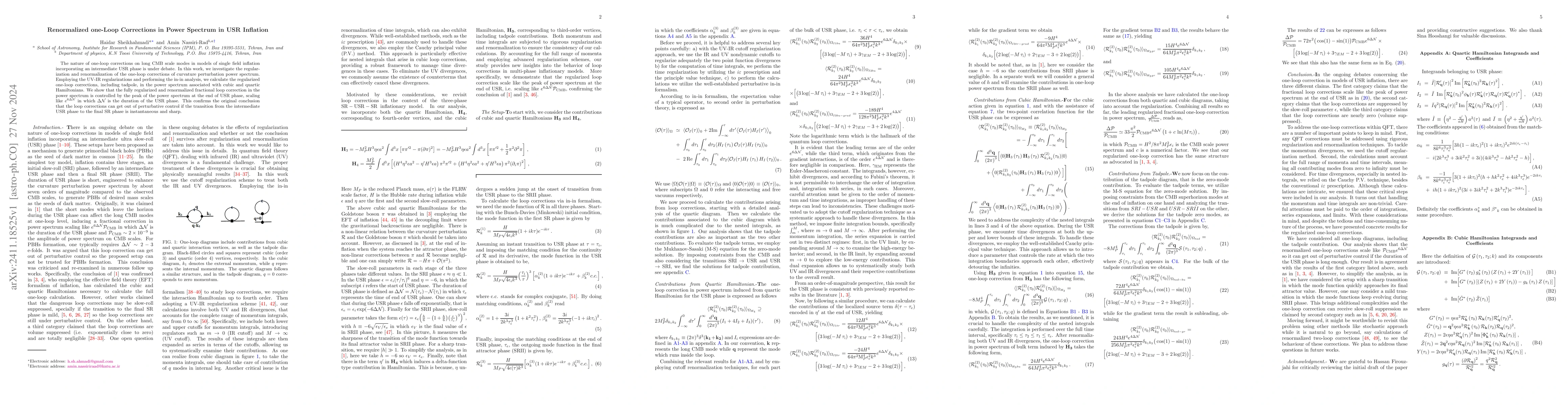 Thumbnail for Renormalized one-Loop Corrections in Power Spectrum in USR Inflation