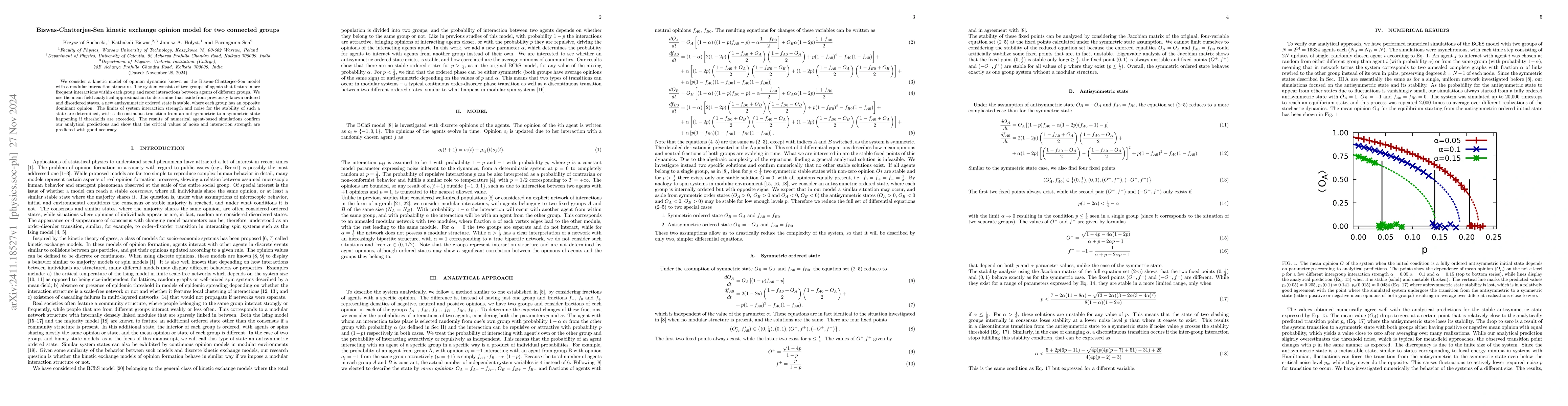Thumbnail for Biswas-Chatterjee-Sen kinetic exchange opinion model for two connected
  groups