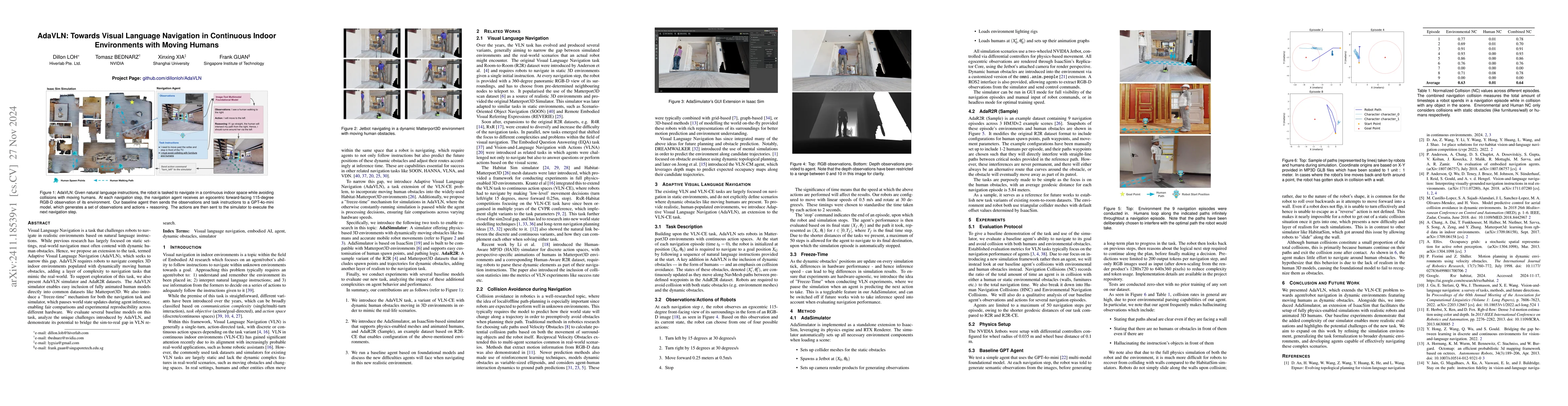 Thumbnail for AdaVLN: Towards Visual Language Navigation in Continuous Indoor
  Environments with Moving Humans
