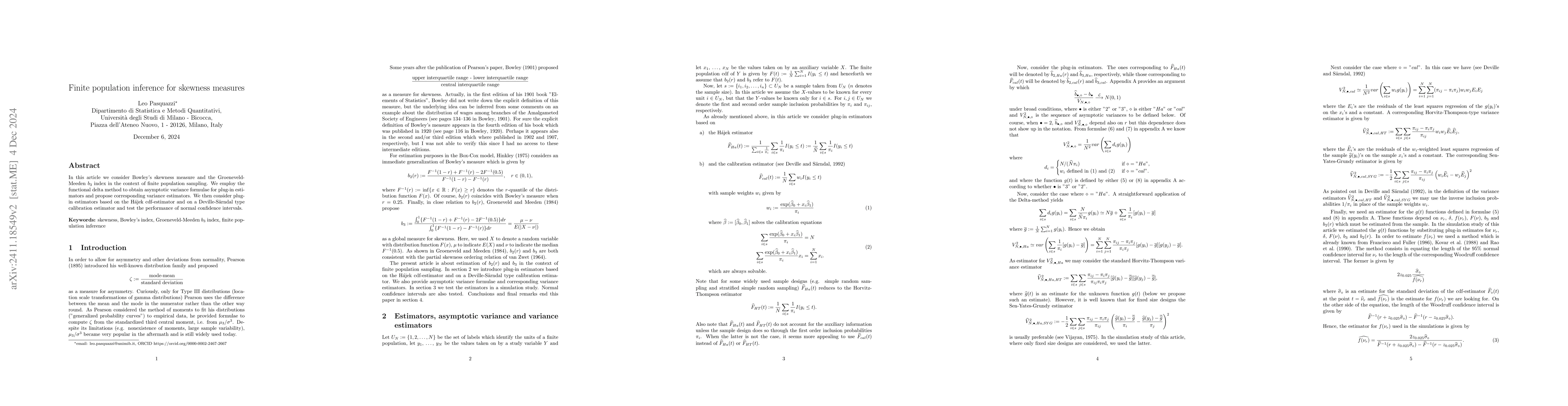 Thumbnail for Finite population inference for skewness measures