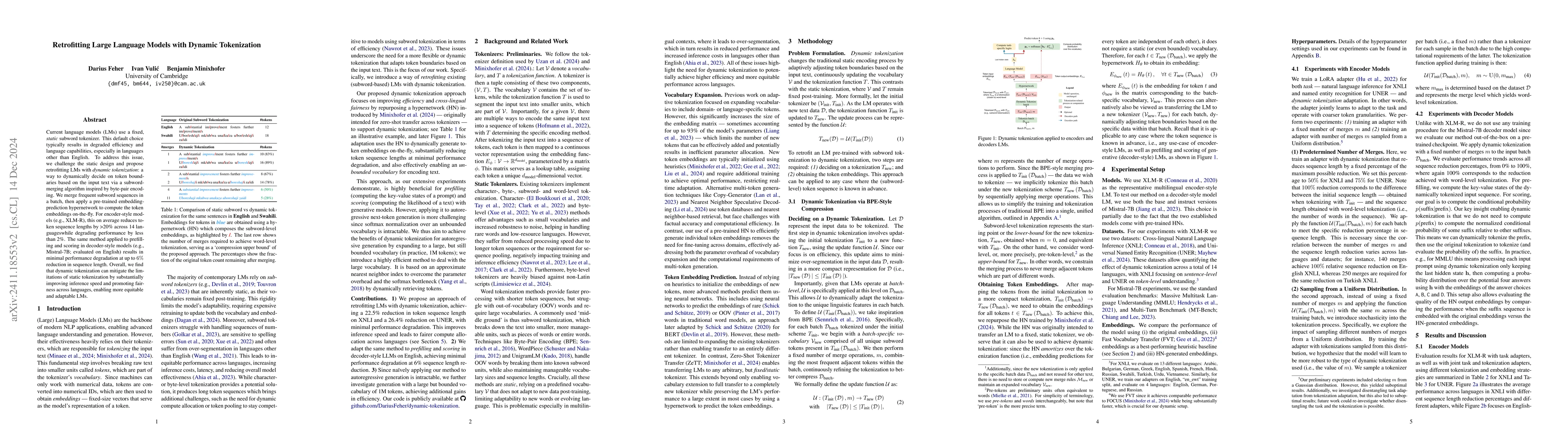 Thumbnail for Retrofitting (Large) Language Models with Dynamic Tokenization