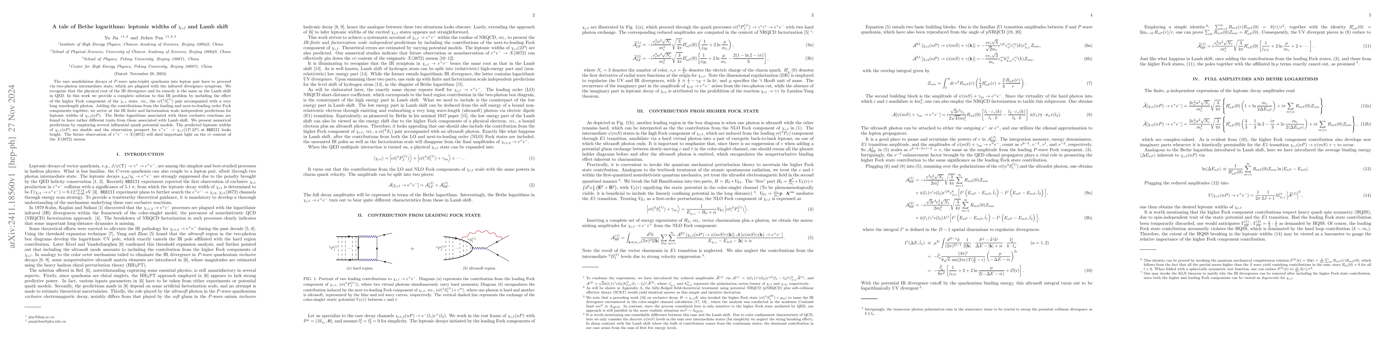 Thumbnail for A tale of Bethe logarithms: leptonic widths of $χ_{cJ}$ and Lamb
  shift