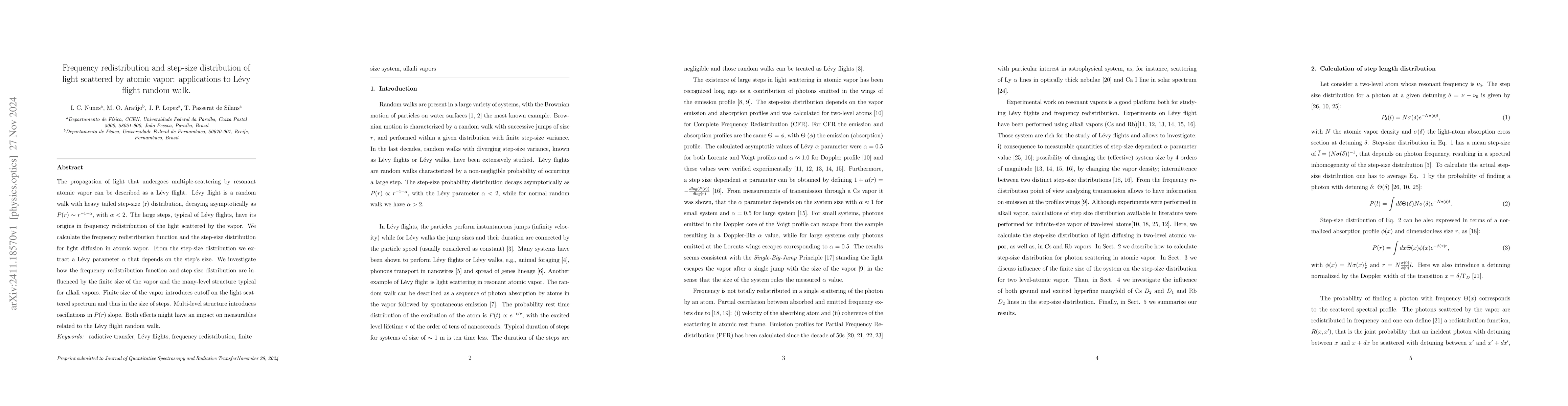Thumbnail for Frequency redistribution and step-size distribution of light scattered
  by atomic vapor: applications to Lévy flight random walk