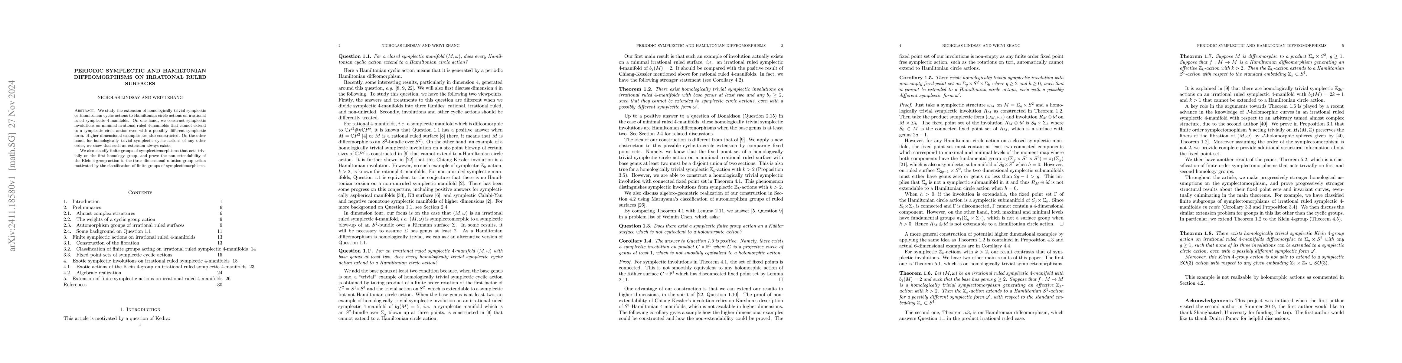 Thumbnail for Periodic symplectic and Hamiltonian diffeomorphisms on irrational ruled
  surfaces
