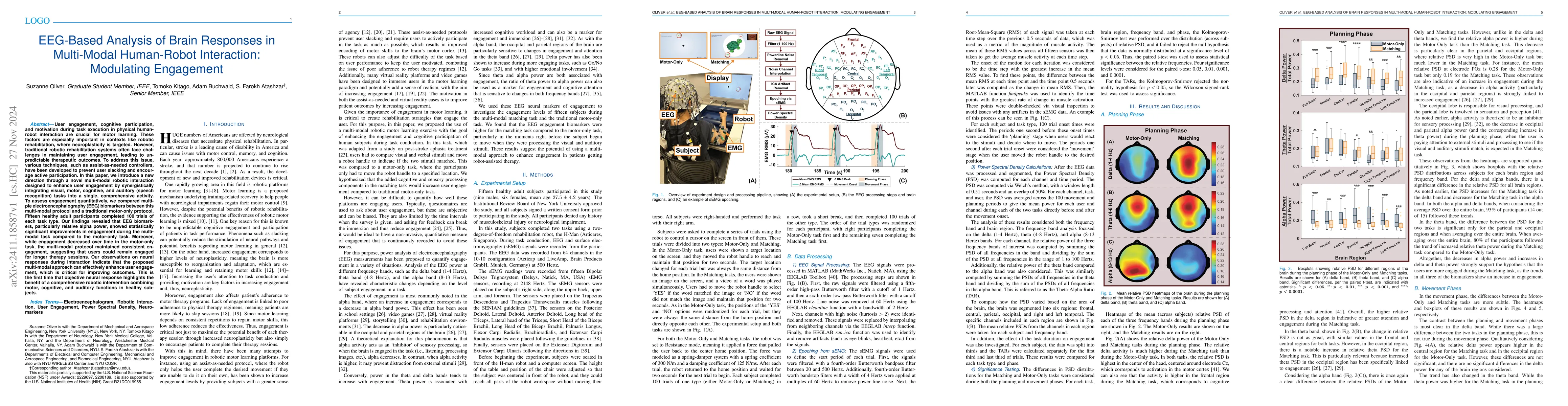 Thumbnail for EEG-Based Analysis of Brain Responses in Multi-Modal Human-Robot
  Interaction: Modulating Engagement