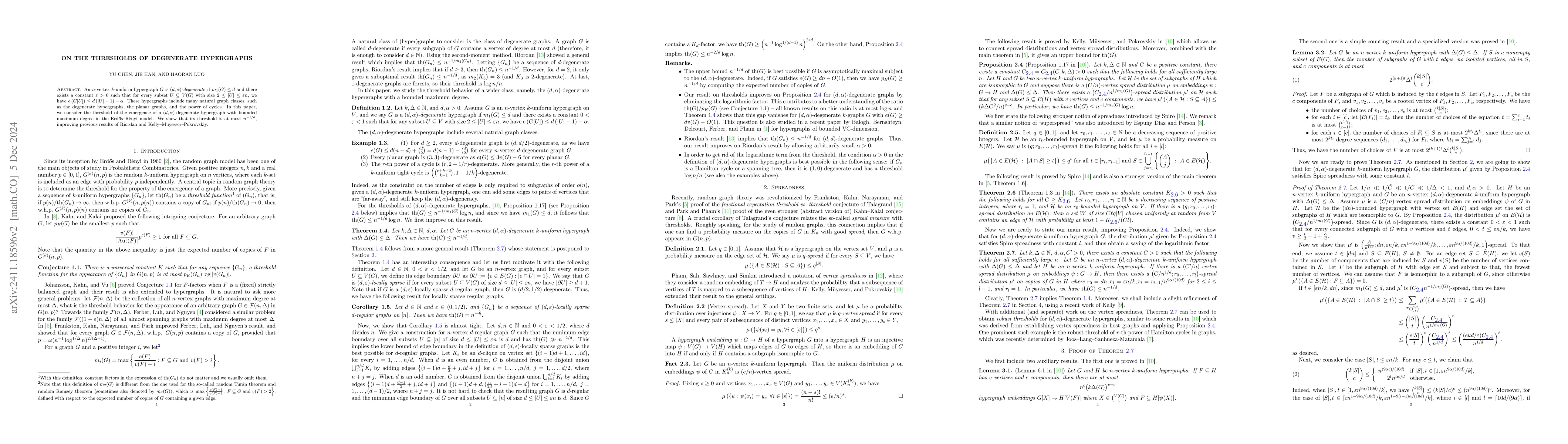 Thumbnail for On the thresholds of degenerate hypergraphs
