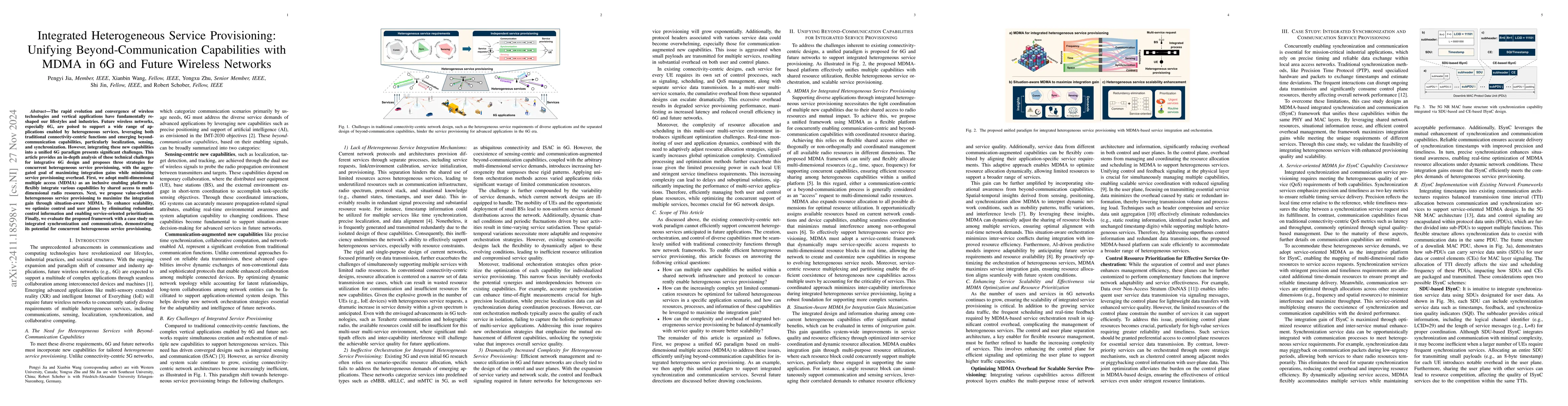 Thumbnail for Integrated Heterogeneous Service Provisioning: Unifying
  Beyond-Communication Capabilities with MDMA in 6G and Future Wireless
  Networks