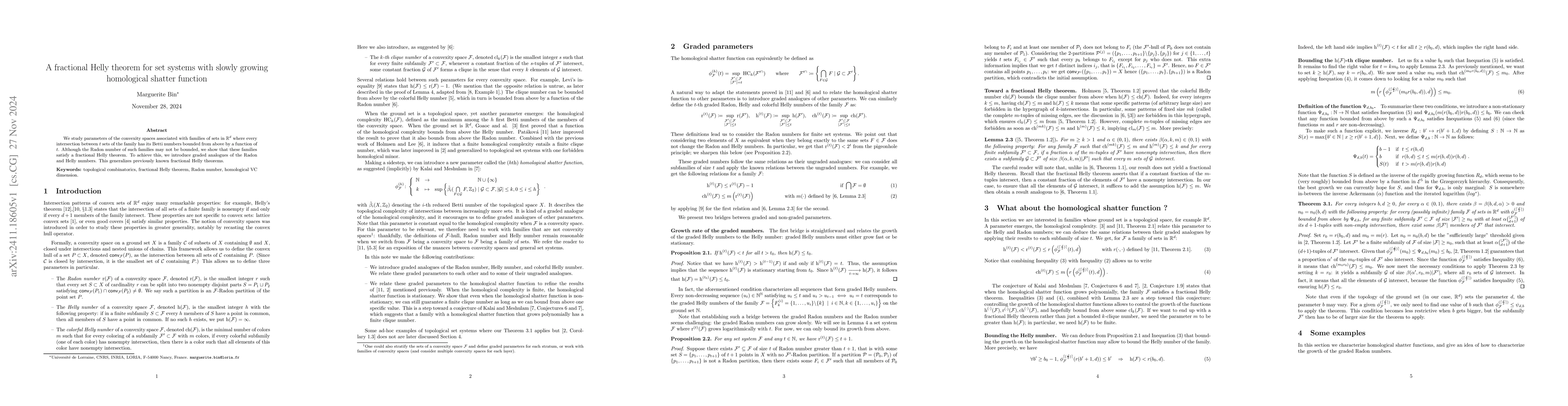 Thumbnail for A fractional Helly theorem for set systems with slowly growing
  homological shatter function