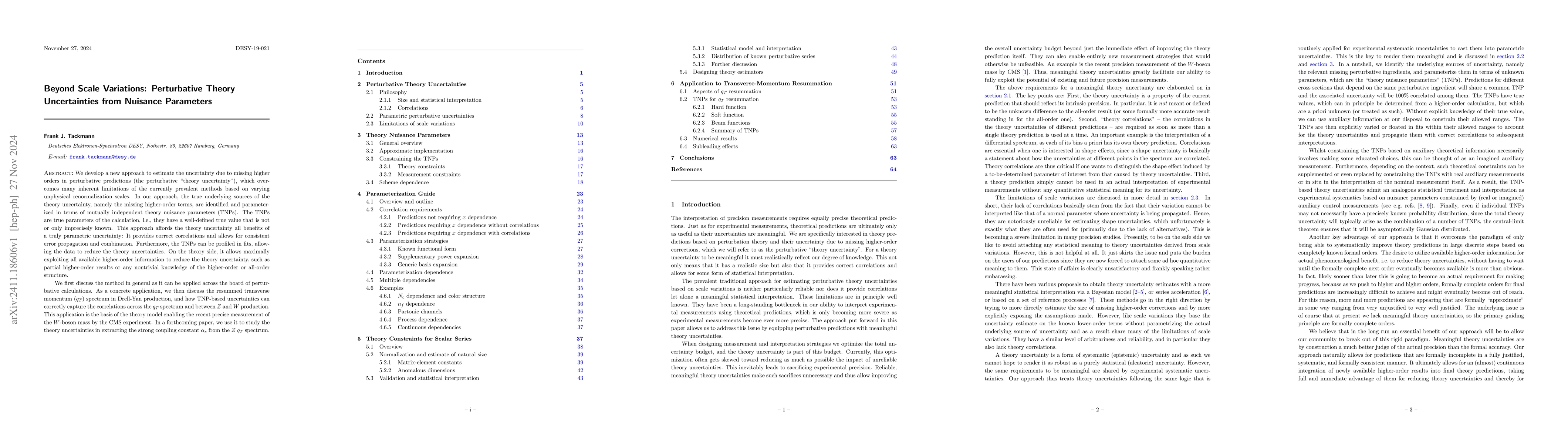 Thumbnail for Beyond Scale Variations: Perturbative Theory Uncertainties from Nuisance
  Parameters