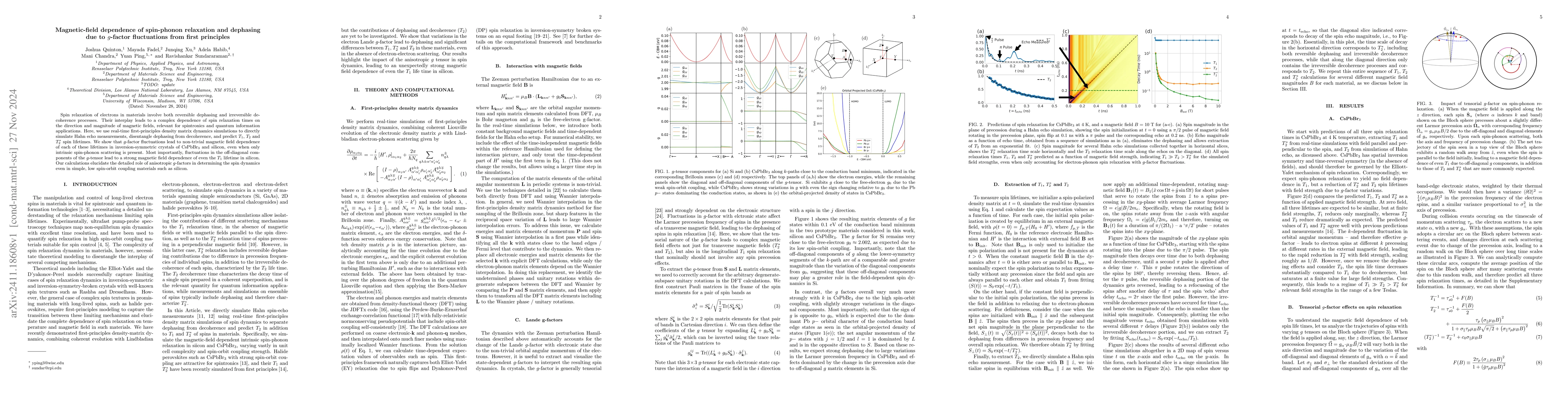 Thumbnail for Magnetic-field dependence of spin-phonon relaxation and dephasing due to
  g-factor fluctuations from first principles