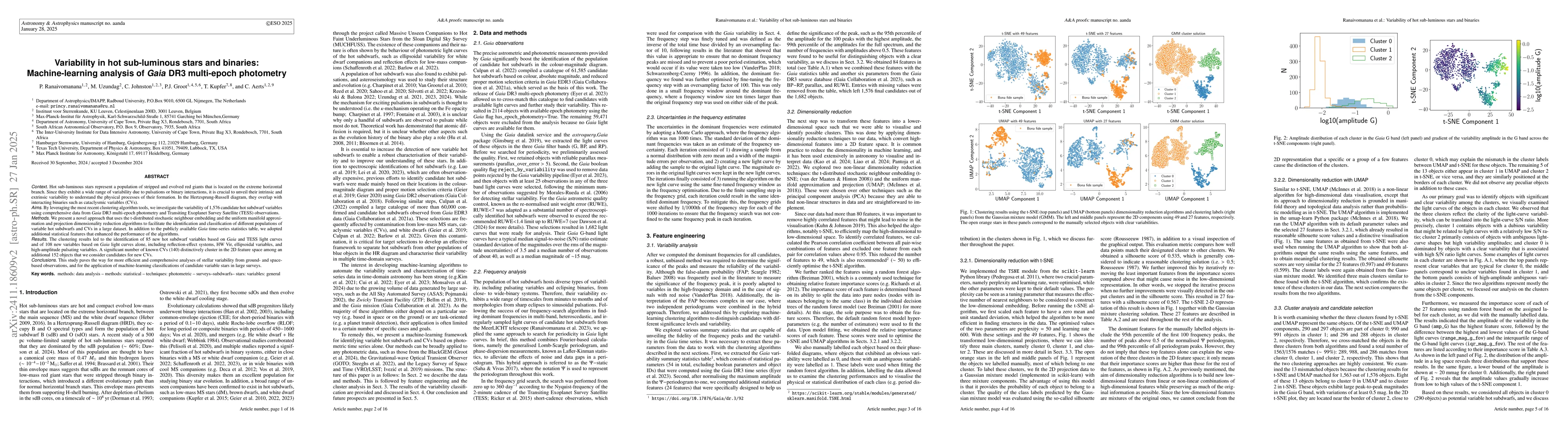 Thumbnail for Variability of hot sub-luminous stars and binaries: Machine learning
  analysis of Gaia DR3 multi-epoch photometry