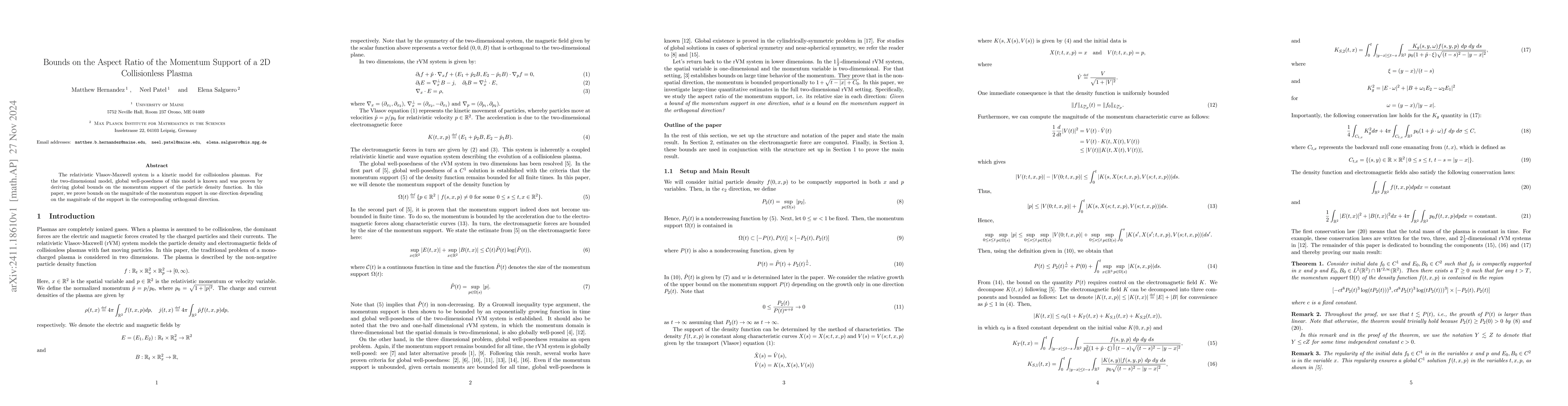Thumbnail for Bounds on the Aspect Ratio of the Momentum Support of a 2D Collisionless
  Plasma