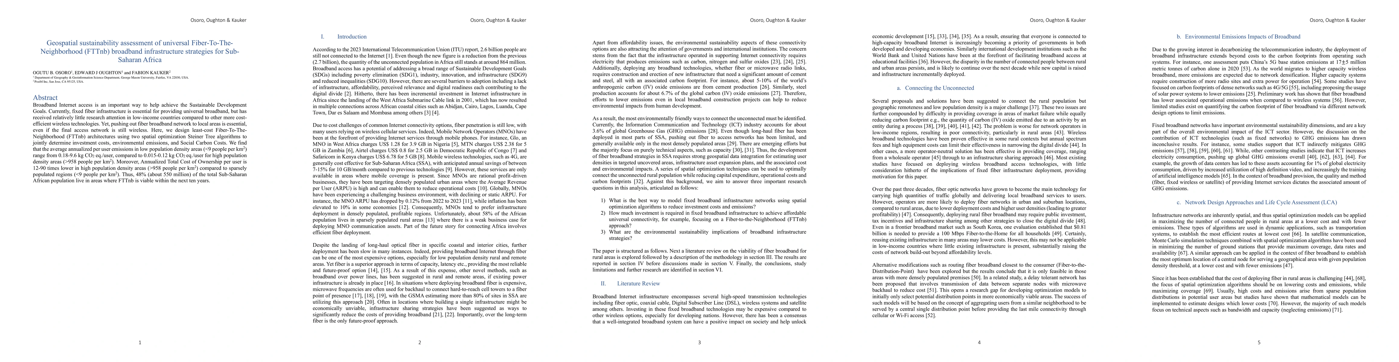 Thumbnail for Geospatial sustainability assessment of universal
  Fiber-To-The-Neighborhood (FTTnb) broadband infrastructure strategies for
  Sub-Saharan Africa