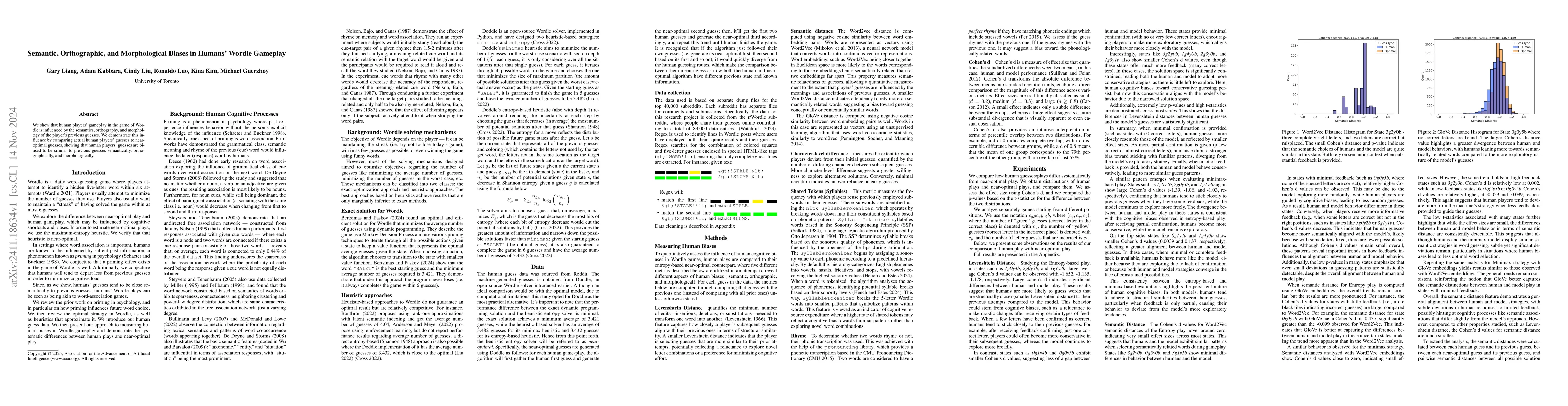 Thumbnail for Semantic, Orthographic, and Morphological Biases in Humans' Wordle
  Gameplay
