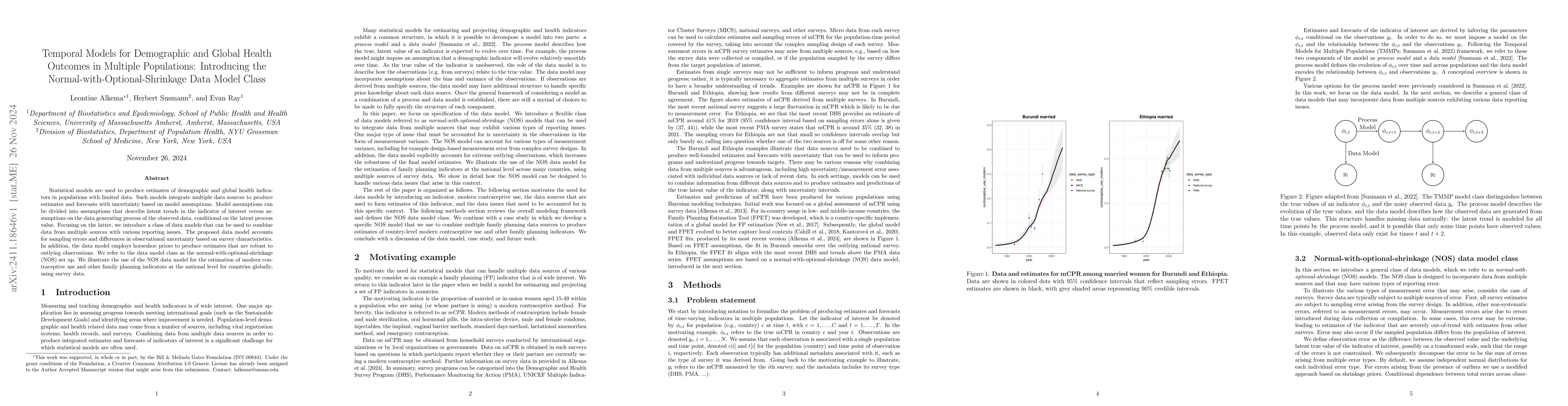 Thumbnail for Temporal Models for Demographic and Global Health Outcomes in Multiple
  Populations: Introducing the Normal-with-Optional-Shrinkage Data Model Class