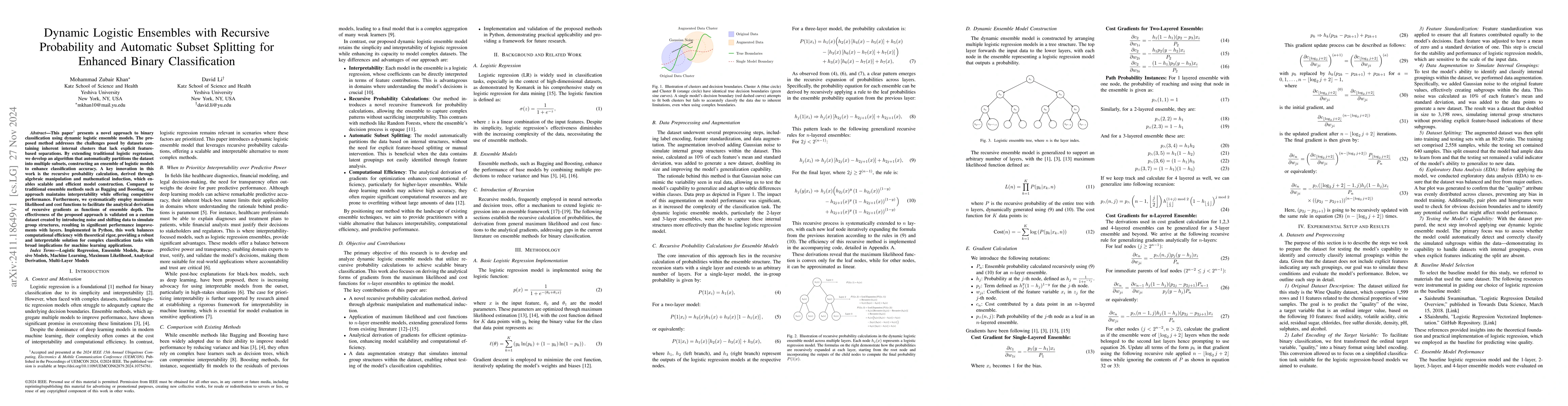 Thumbnail for Dynamic Logistic Ensembles with Recursive Probability and Automatic
  Subset Splitting for Enhanced Binary Classification