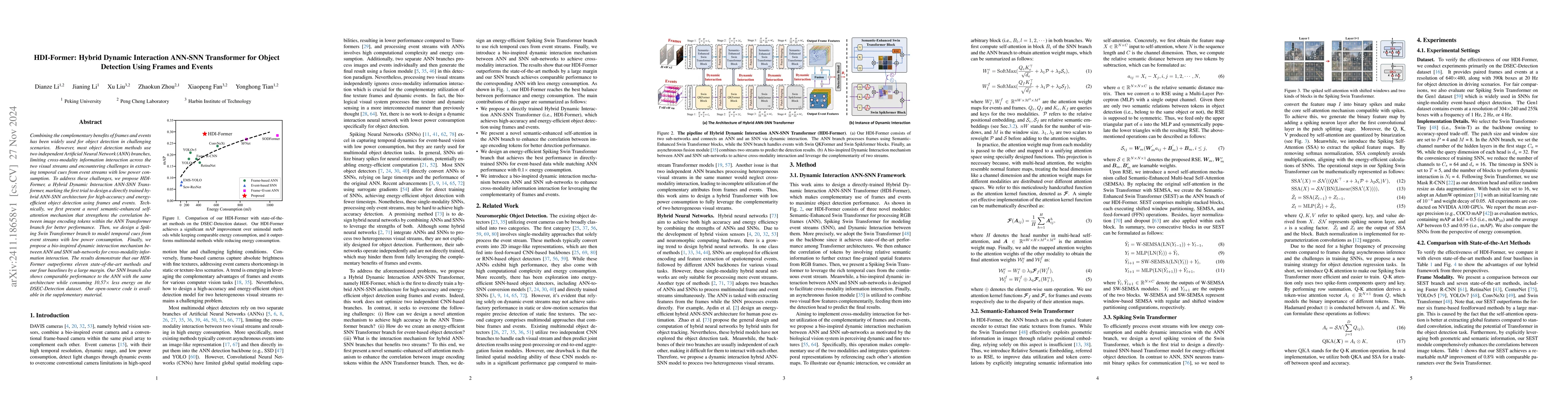 Thumbnail for HDI-Former: Hybrid Dynamic Interaction ANN-SNN Transformer for Object
  Detection Using Frames and Events