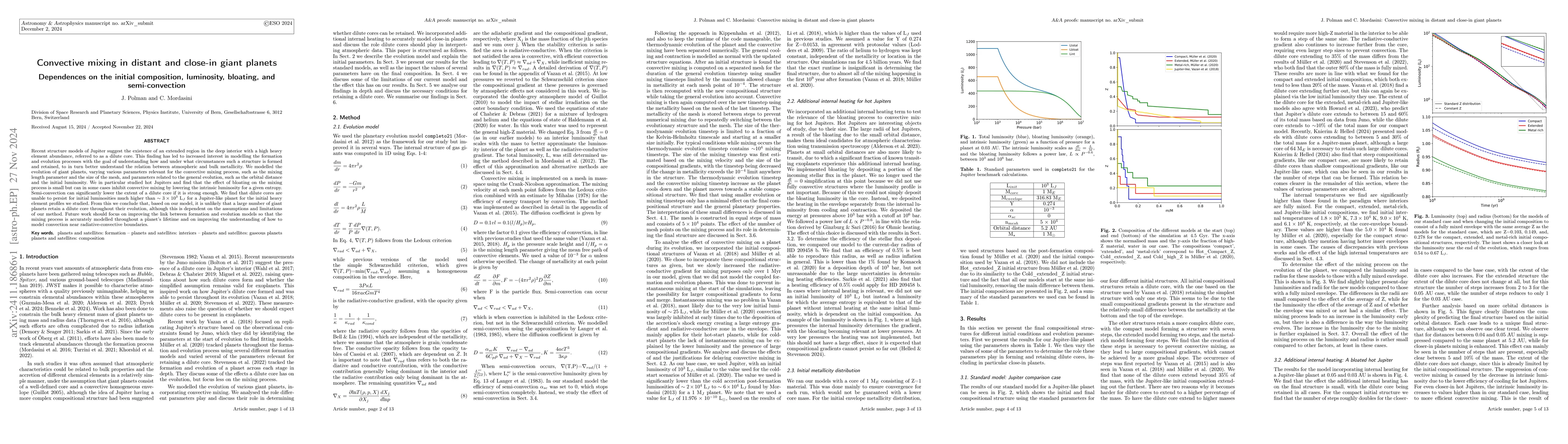 Thumbnail for Convective mixing in distant and close-in giant planets -- Dependences
  on the initial composition, luminosity, bloating and semi-convection
