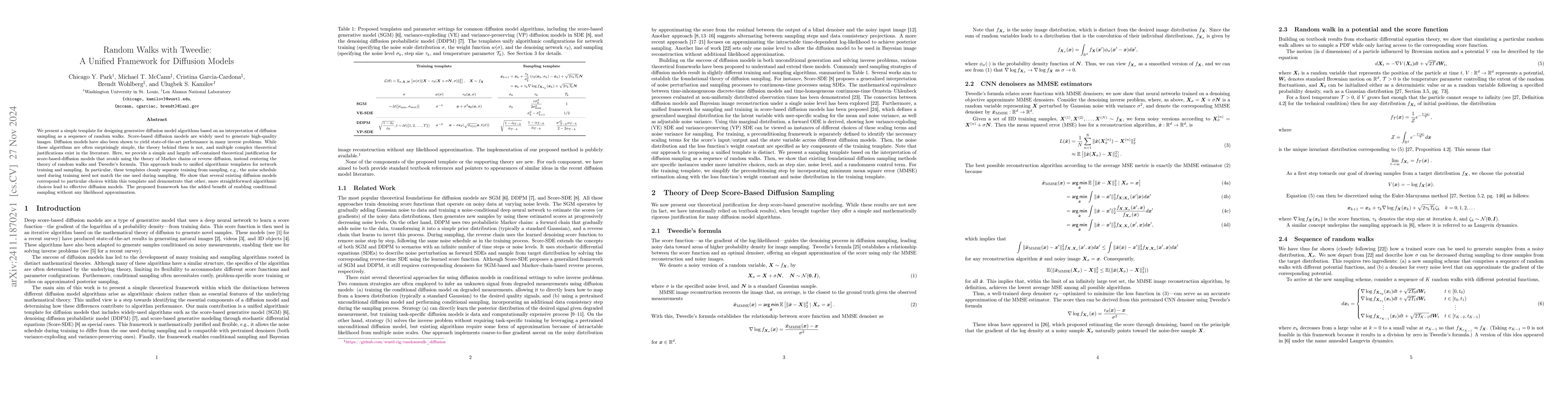 Thumbnail for Random Walks with Tweedie: A Unified Framework for Diffusion Models