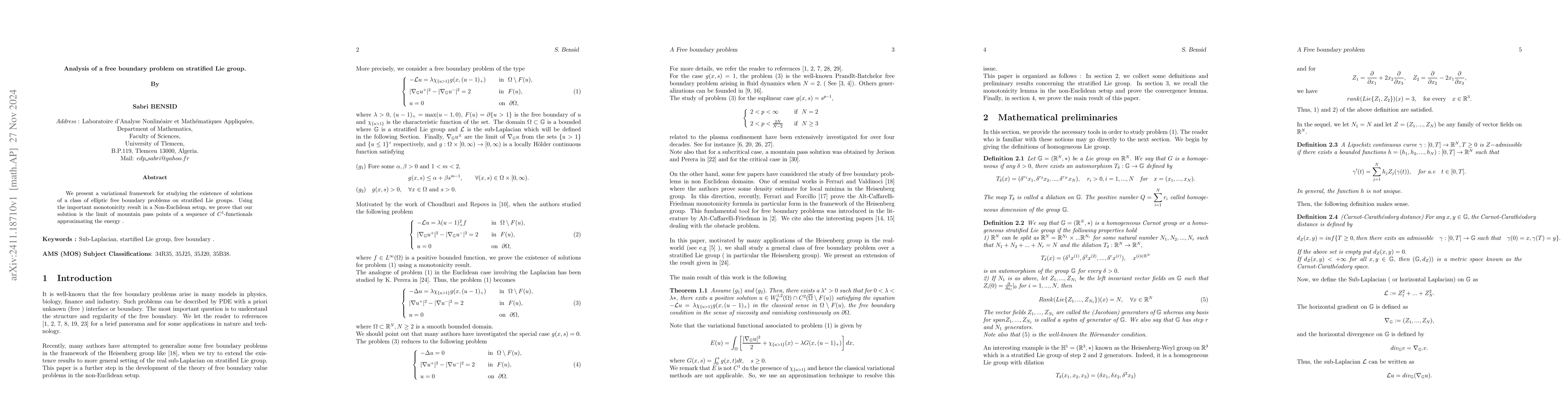 Thumbnail for Analysis of a free boundary problem on stratified Lie group