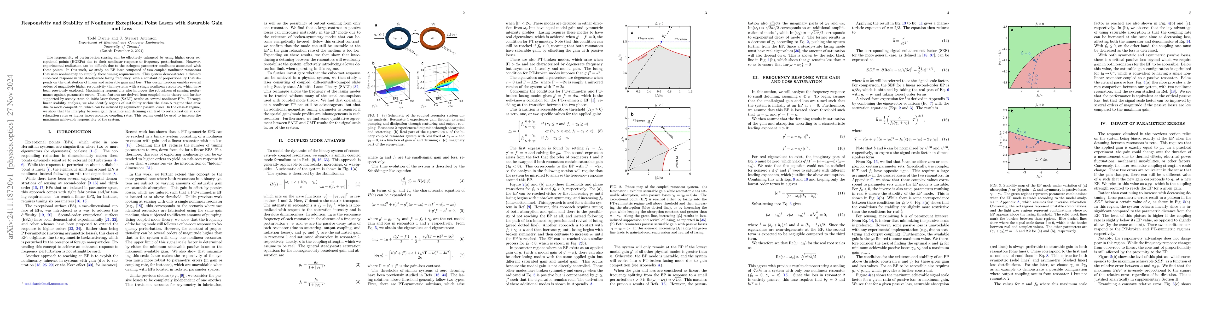 Thumbnail for Responsivity and Stability of Nonlinear Exceptional Point Lasers with
  Saturable Gain and Loss