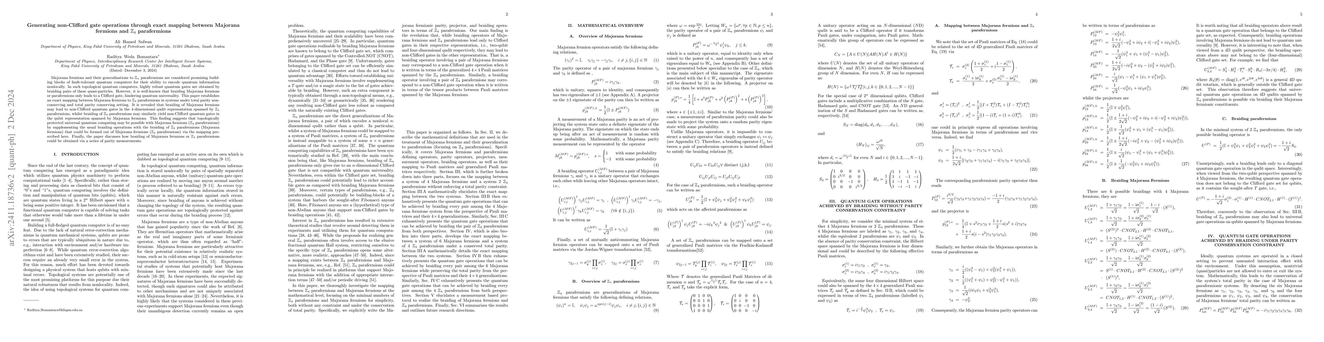 Thumbnail for Generating non-Clifford gate operations through exact mapping between
  Majorana fermions and $\mathbb{Z}_4$ parafermions
