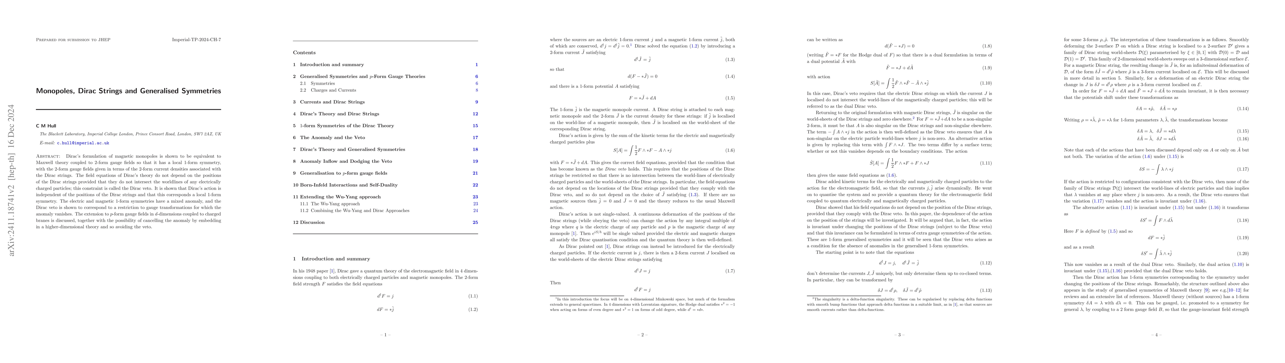 Thumbnail for Monopoles, Dirac Strings and Generalised Symmetries