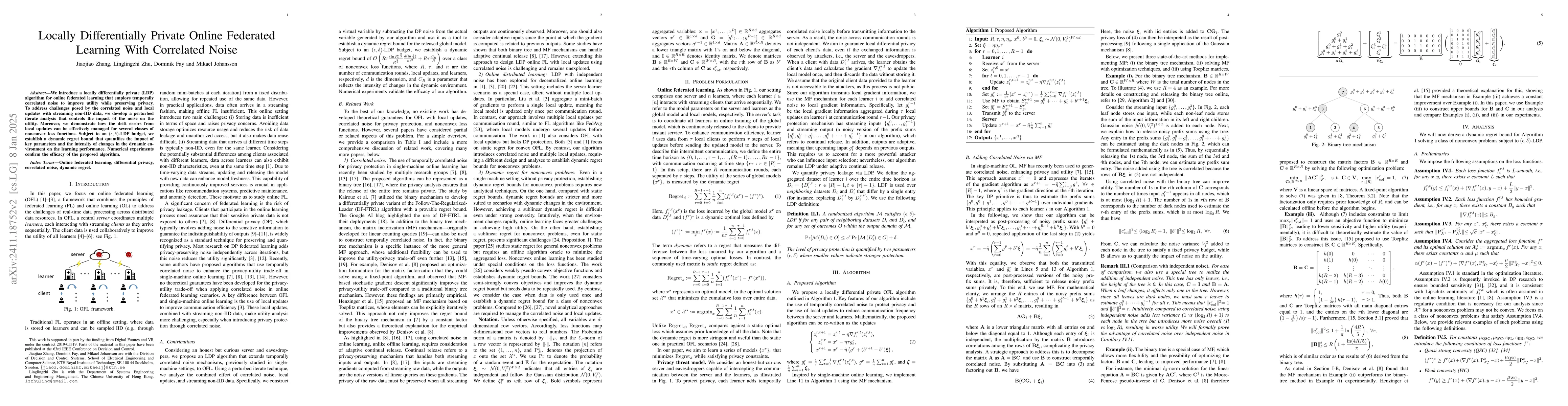 Thumbnail for Locally Differentially Private Online Federated Learning With Correlated
  Noise
