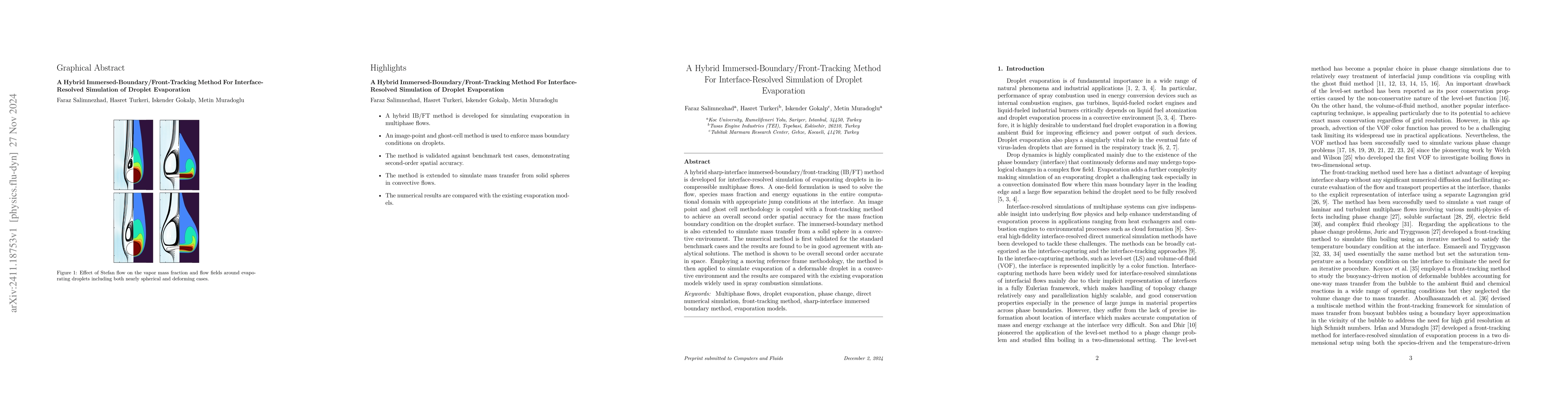 Thumbnail for A Hybrid Immersed-Boundary/Front-Tracking Method for Interface-Resolved
  Simulation of Droplet Evaporation