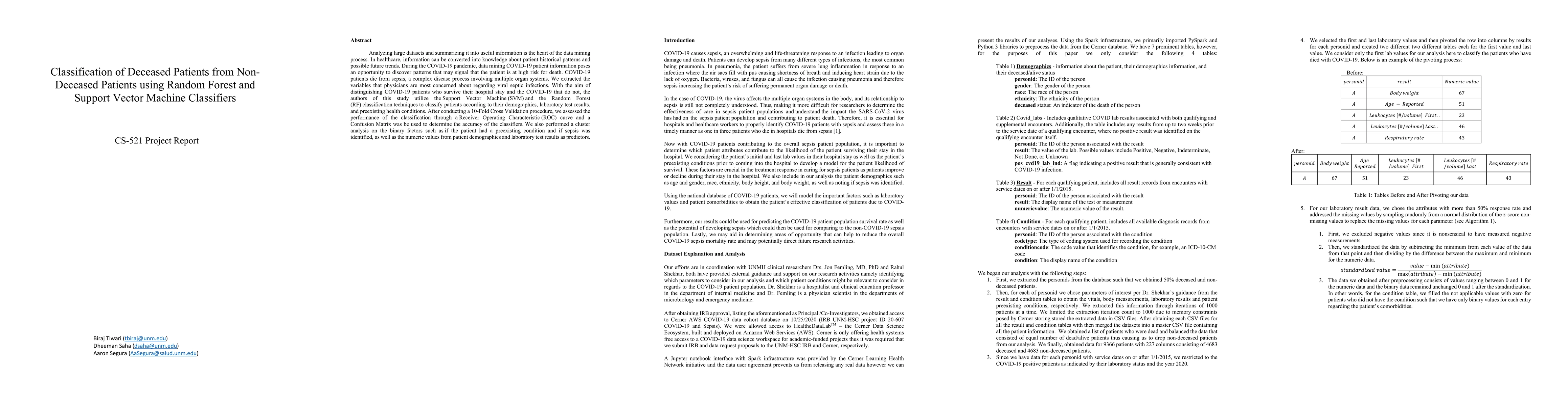 Thumbnail for Classification of Deceased Patients from Non-Deceased Patients using
  Random Forest and Support Vector Machine Classifiers