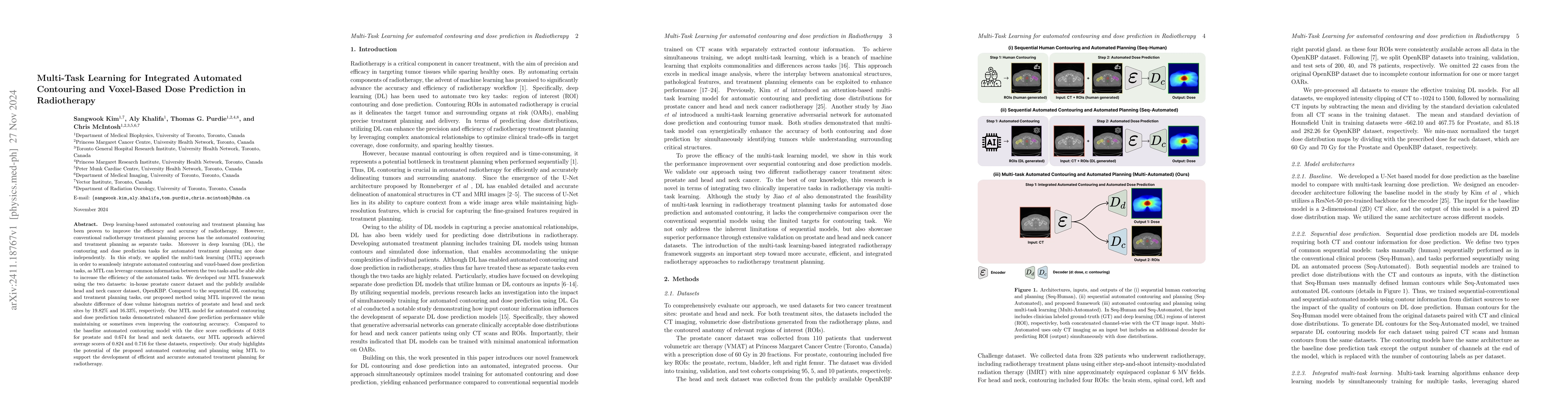 Thumbnail for Multi-Task Learning for Integrated Automated Contouring and Voxel-Based
  Dose Prediction in Radiotherapy
