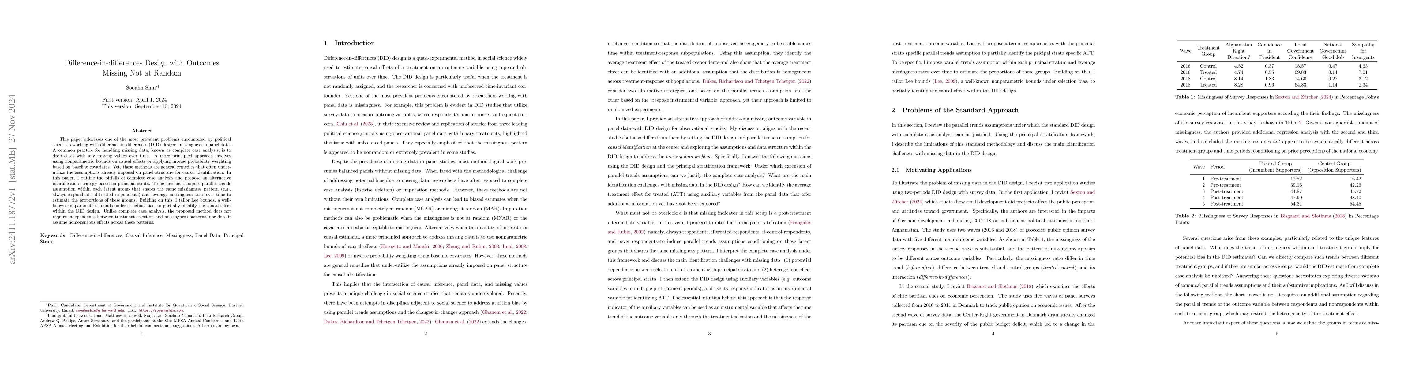 Thumbnail for Difference-in-differences Design with Outcomes Missing Not at Random