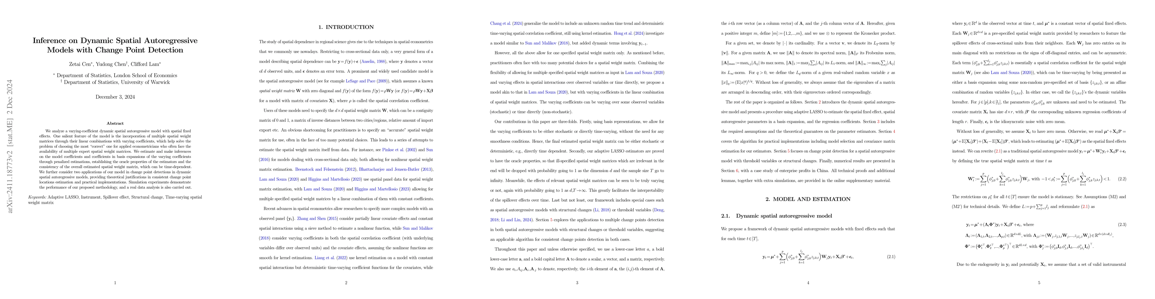 Thumbnail for Inference on Dynamic Spatial Autoregressive Models with Change Point
  Detection