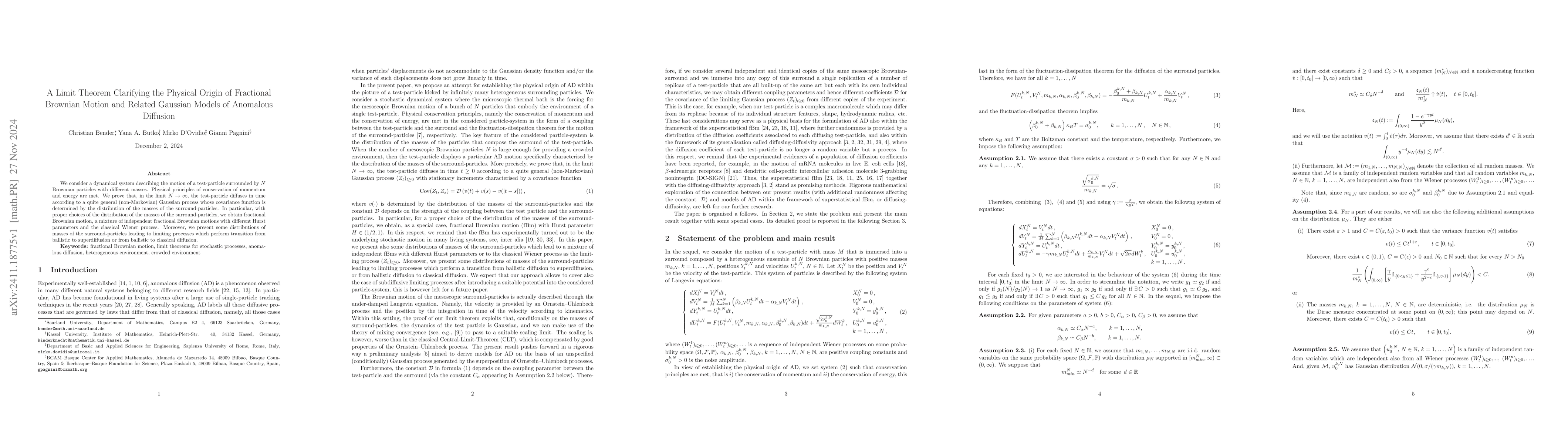 Thumbnail for A Limit Theorem Clarifying the Physical Origin of Fractional Brownian
  Motion and Related Gaussian Models of Anomalous Diffusion