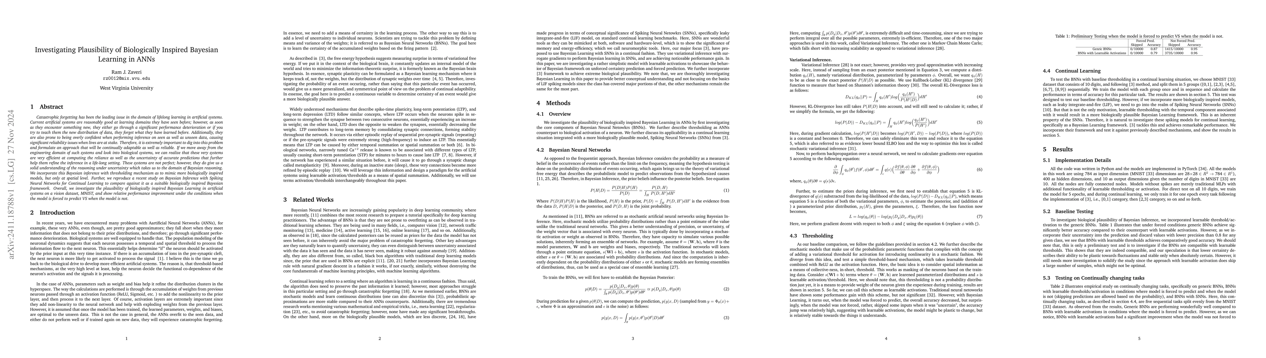 Thumbnail for Investigating Plausibility of Biologically Inspired Bayesian Learning in
  ANNs
