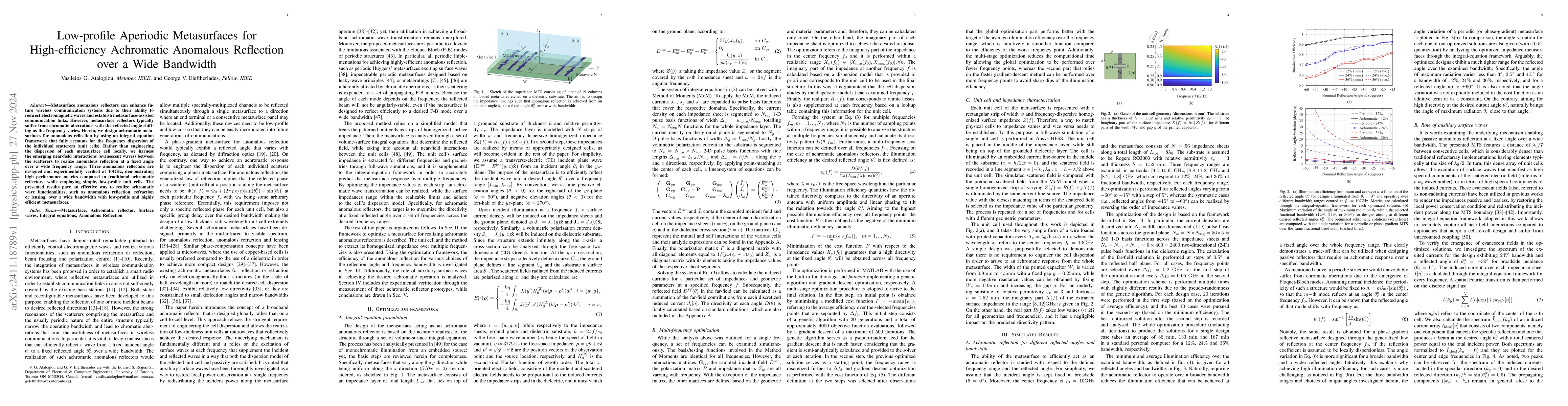 Thumbnail for Low-profile Aperiodic Metasurfaces for High-efficiency Achromatic
  Anomalous Reflection over a Wide Bandwidth