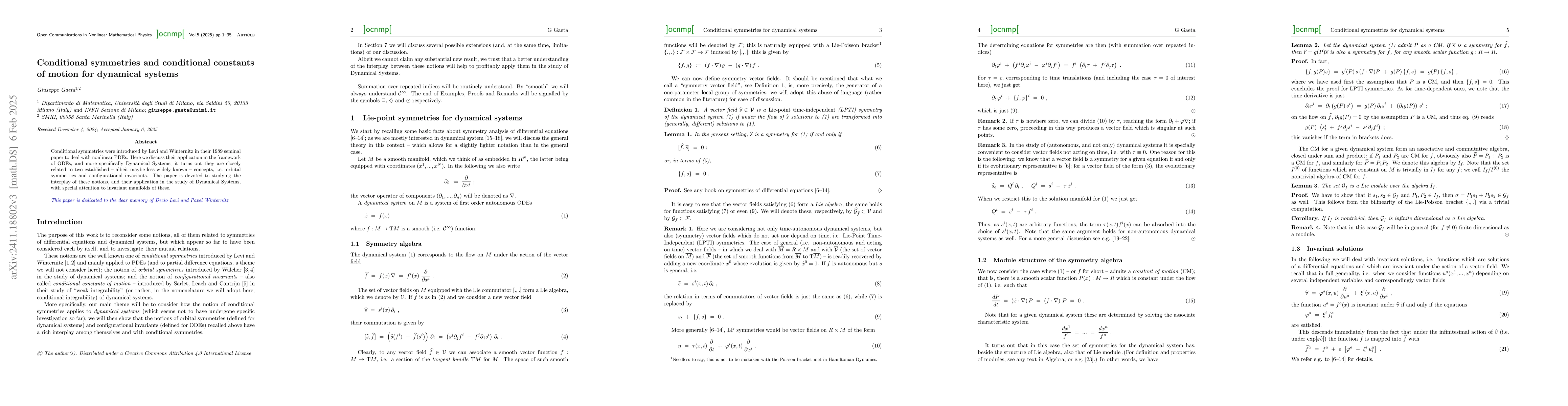 Thumbnail for Conditional symmetries and conditional constants of motion for dynamical
  systems